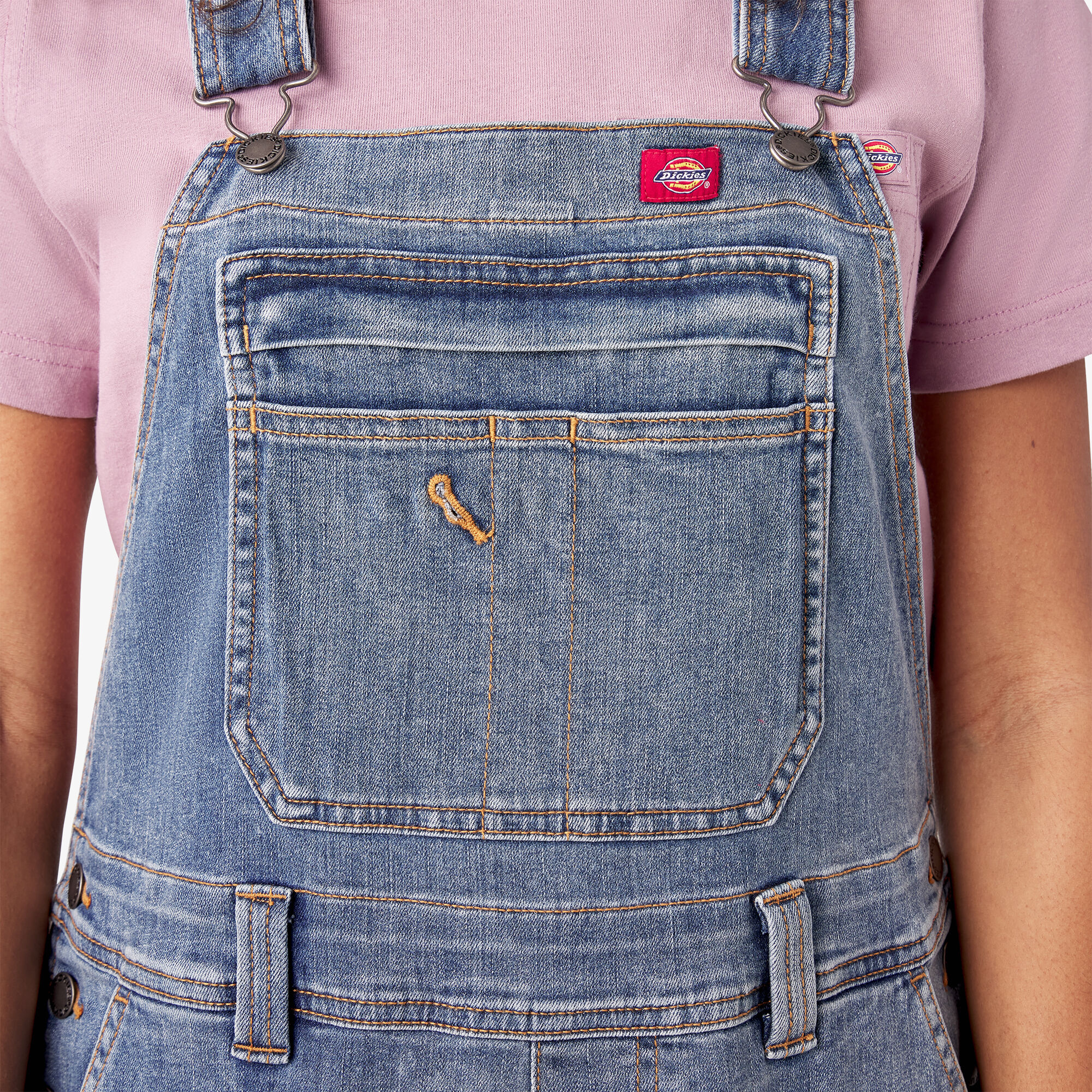 Women's Double Front Bib Overalls - Light Stonewashed Denim (LW4) image number 7
