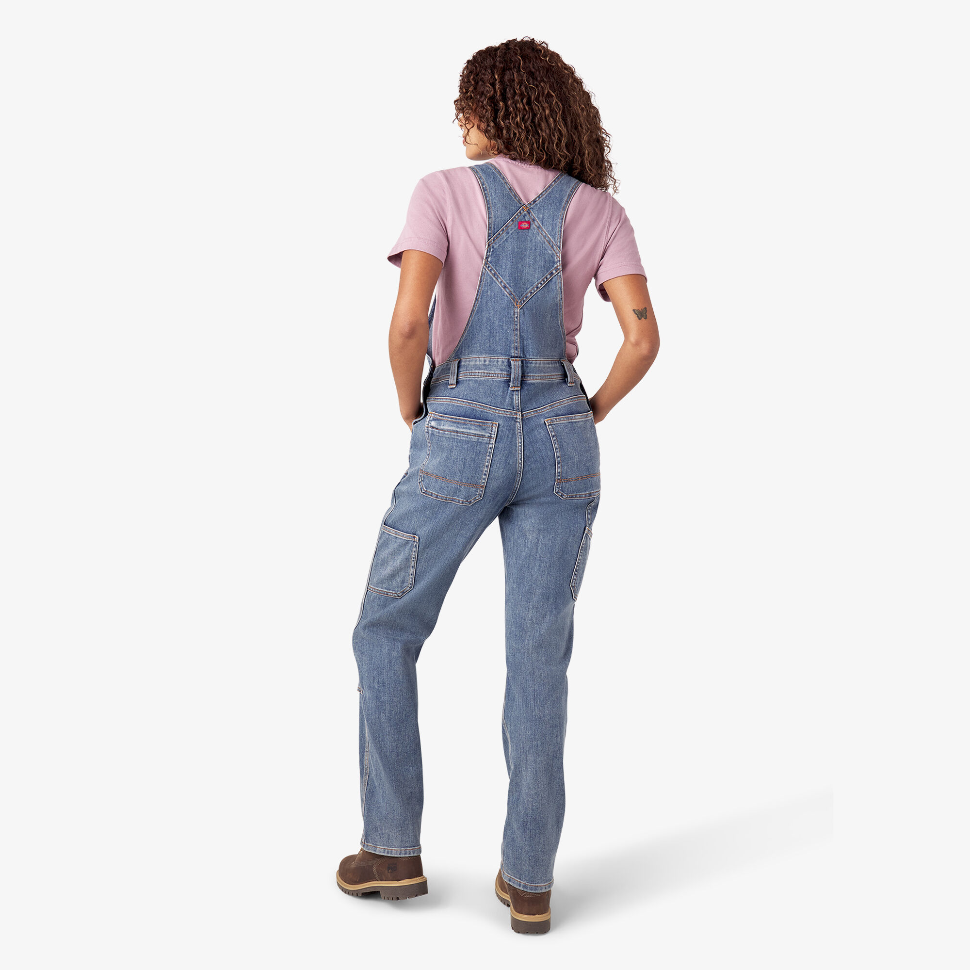 Women's Double Front Bib Overalls - Light Stonewashed Denim (LW4) image number 6