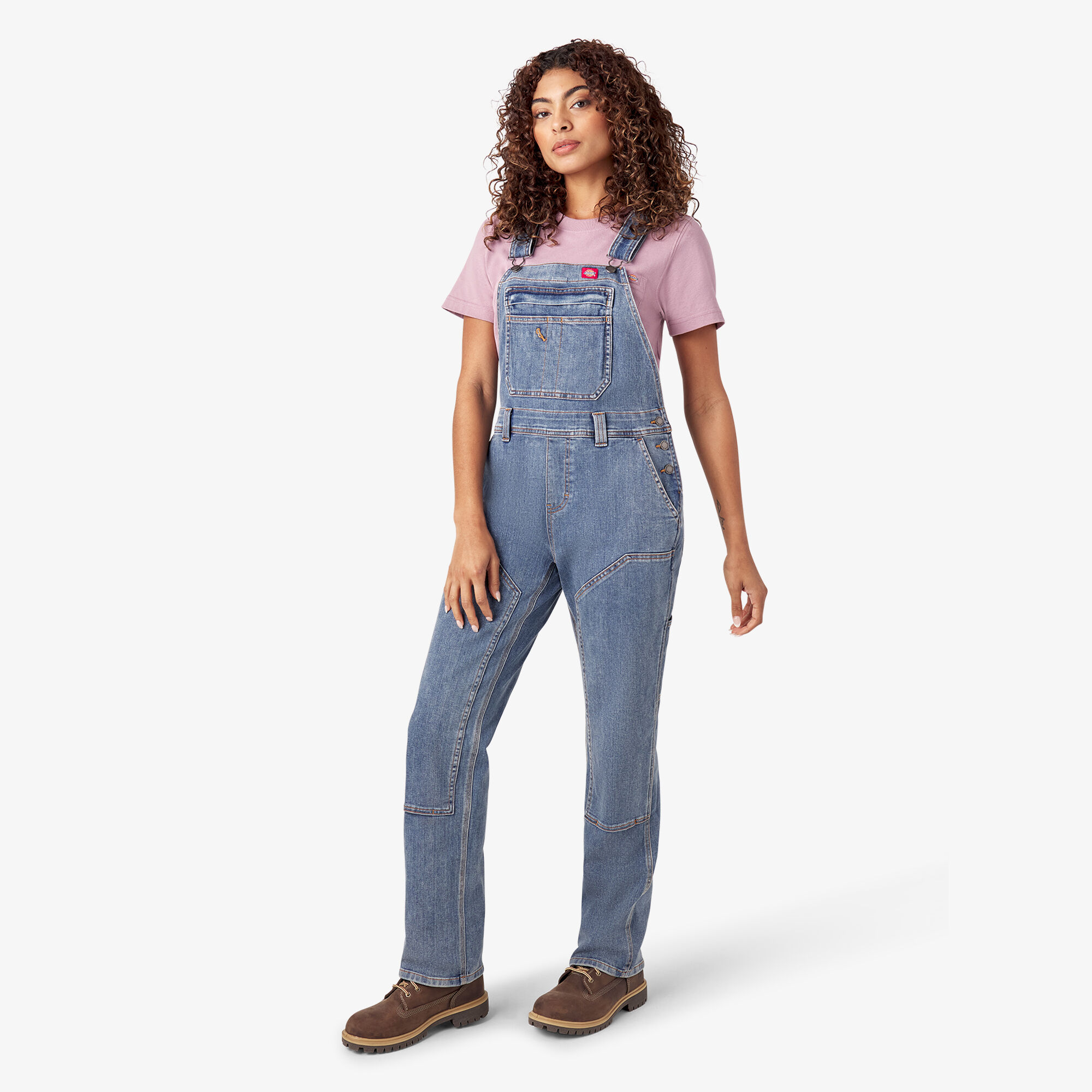Women's Double Front Bib Overalls - Light Stonewashed Denim (LW4) image number 3