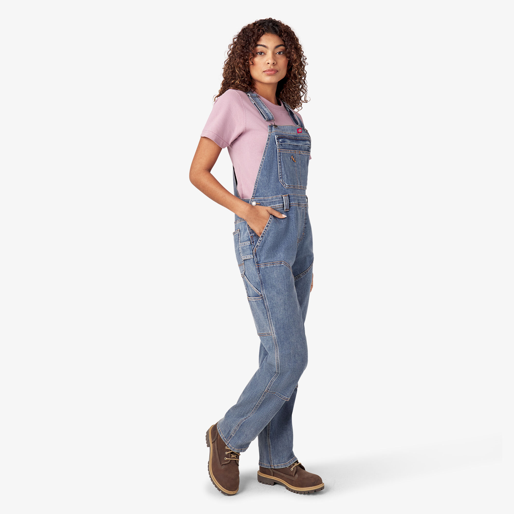 Women's Double Front Bib Overalls - Light Stonewashed Denim (LW4) image number 4