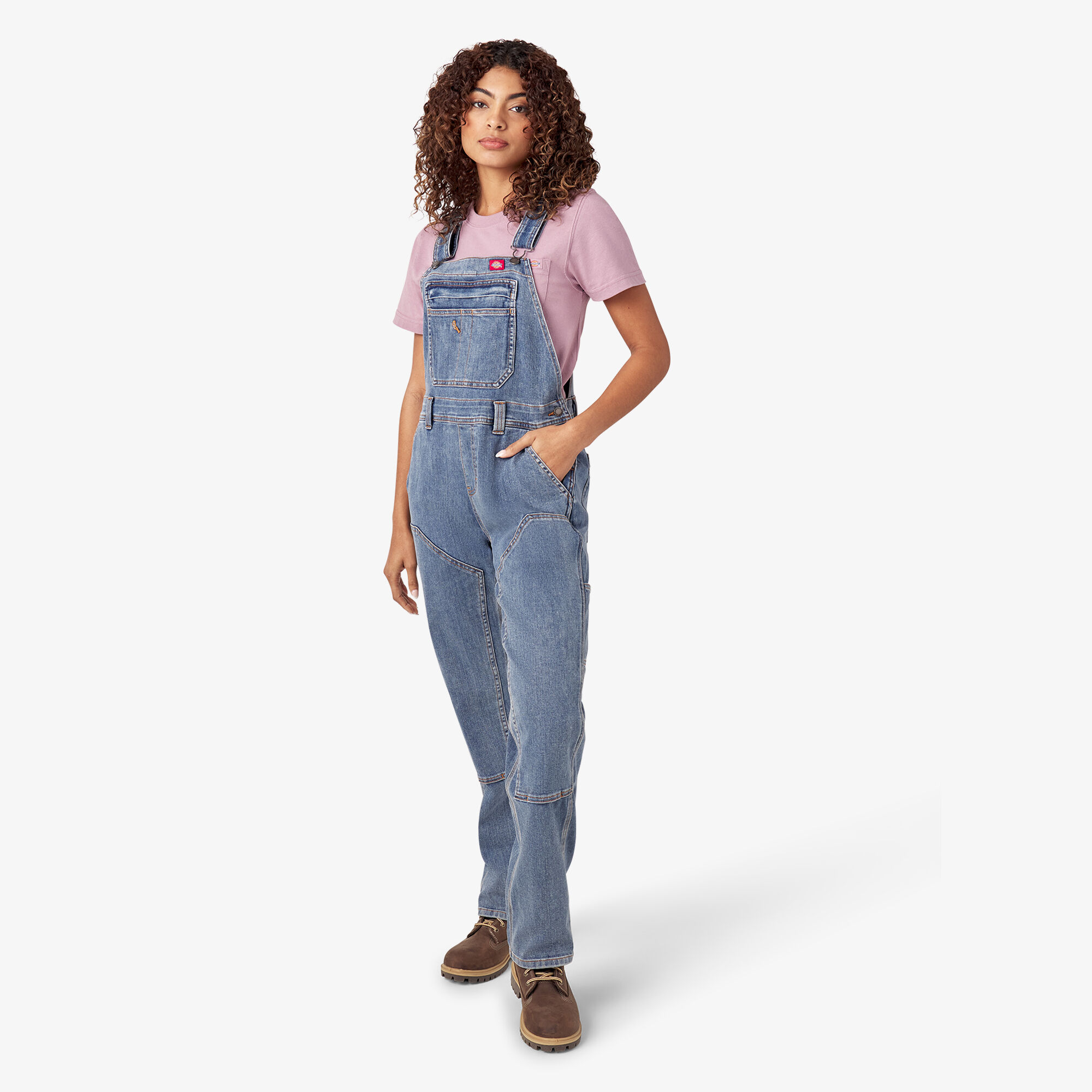 Women's Double Front Bib Overalls - Light Stonewashed Denim (LW4) image number 5